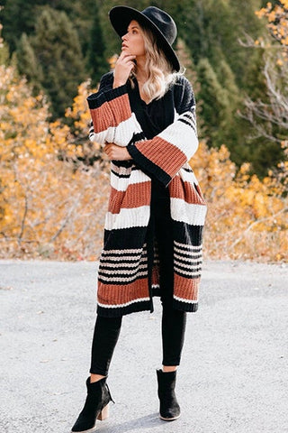 Stripe Long Knit Cardigan
