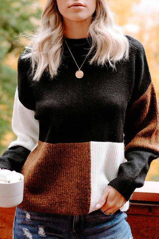 Leisure Contrasting Color High Neck Knitted Sweater