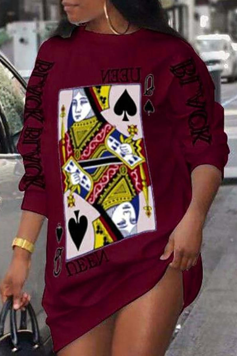 Online-clothing-poker-letter-print-long-sleeve-casual-dress-1