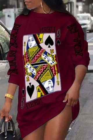 Online-clothing-poker-letter-print-long-sleeve-casual-dress-1