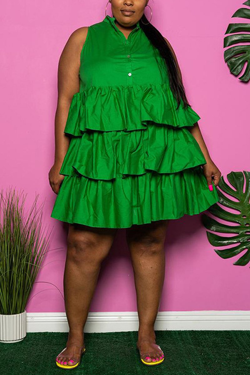 Rodress-freeshipping-flounced-plus-size-sleeveless-mini-dress