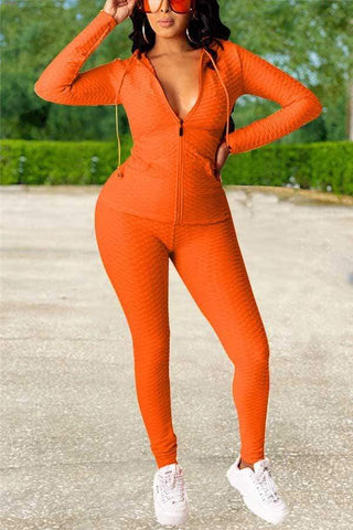 Casual Solid Color Zipper Hooded Sports Set