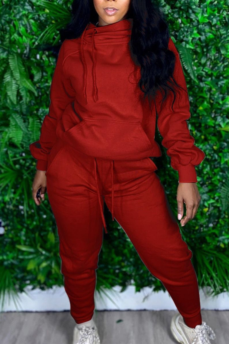 Free-shipping-online-clothing-plus-size-casual-long-sleeve-hooded-collar-regular-sleeve-regular-solid-two-pieces