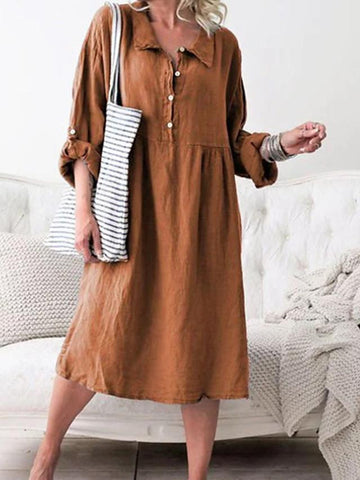Women's Shirt Dress Midi Dress - Long Sleeve Solid Color Shirt Collar Hot Denim Blue Purple Army Green Orange Khaki S M L XL XXL