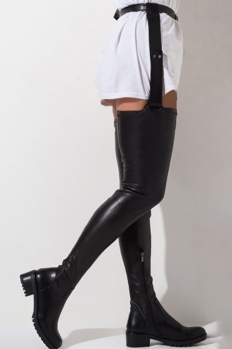 PU Leather Zipper Casual Over The Knee Boots Pointed High Heels Women Boots