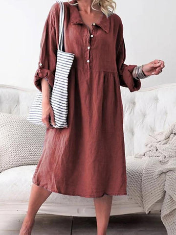 Women's Shirt Dress Midi Dress - Long Sleeve Solid Color Shirt Collar Hot Denim Blue Purple Army Green Orange Khaki S M L XL XXL