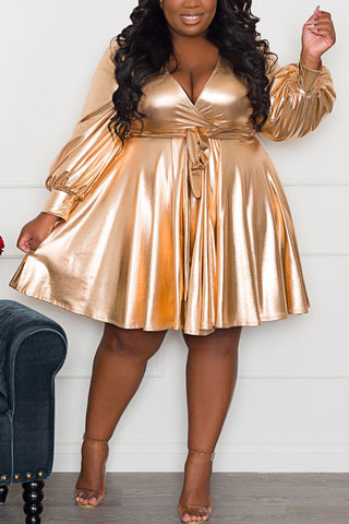 Online-clothing-plus-size-v-neck-solid-bandage-flare-mini-dress