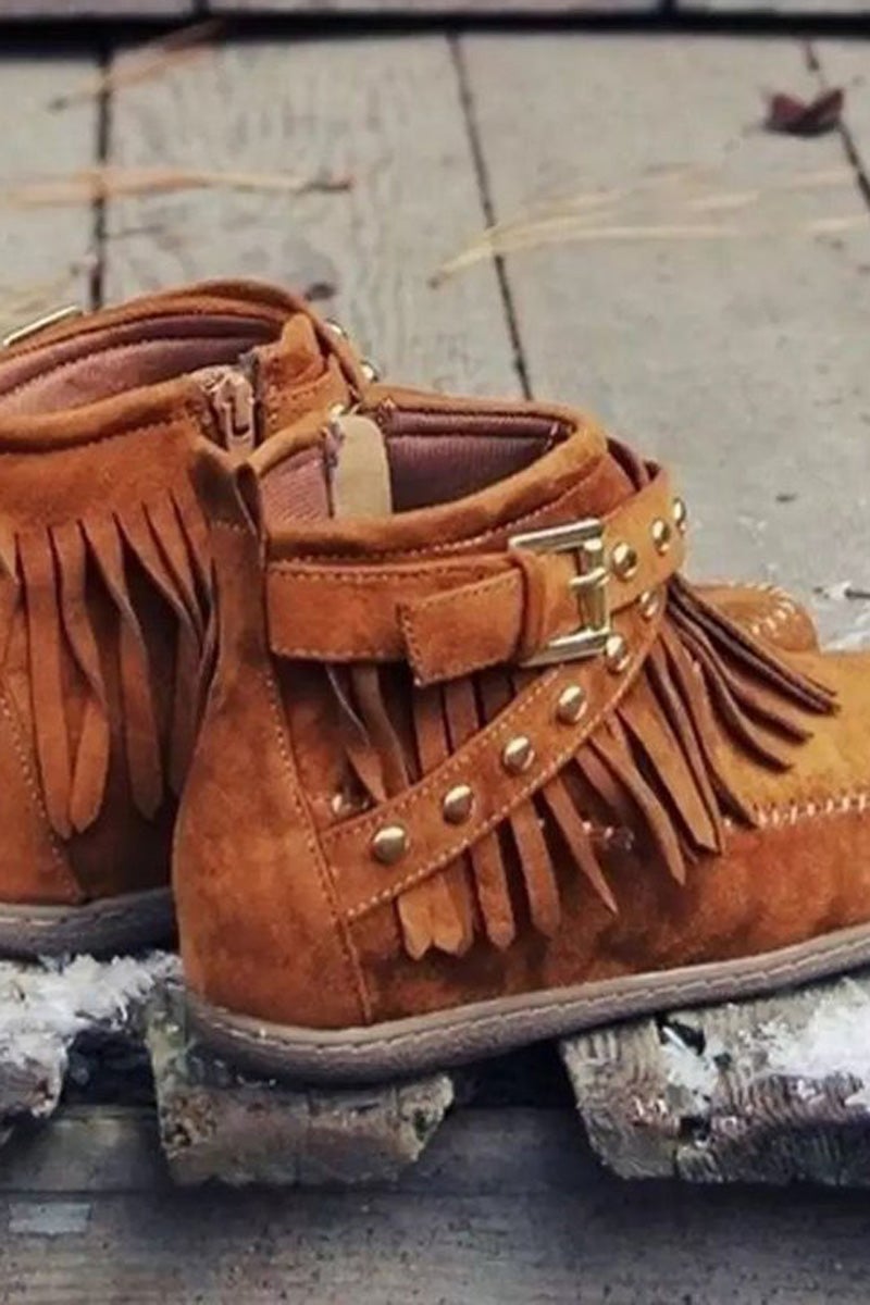 Fringe Design Patchwork Daily Flats Booties