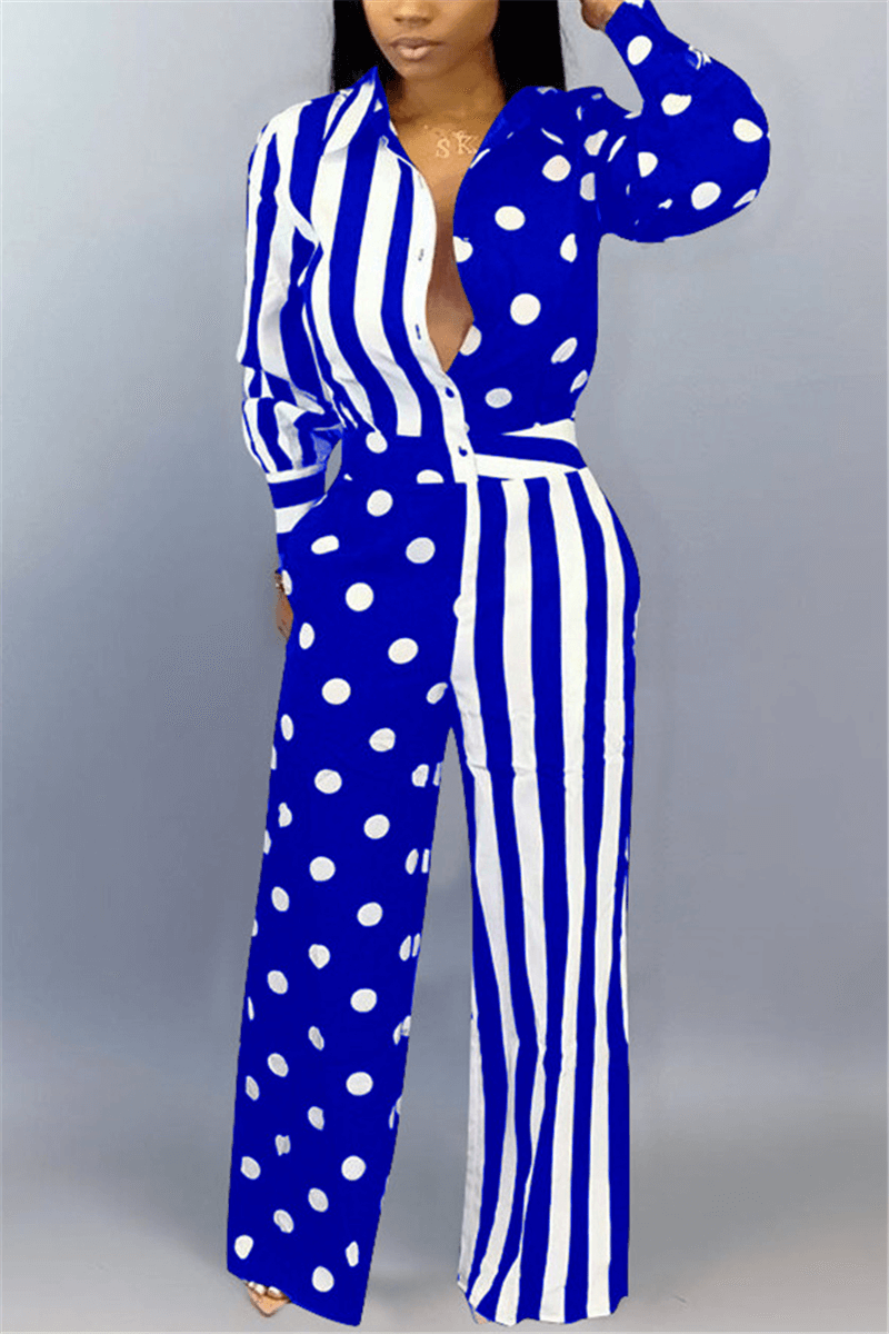 Fashion Casual Polka Dot Stripe Patchwork Jumpsuits