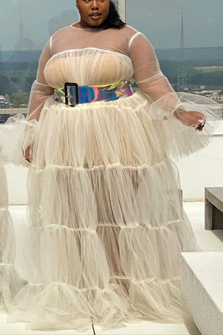 Online-clothing-plus-size-solid-sheer-ruffle-sleeve-maxi-dresses