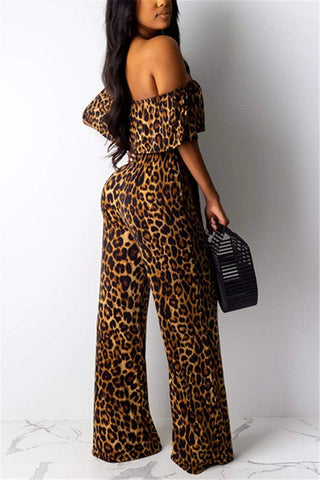 Fashion Leopard Print Wide-Leg Jumpsuit