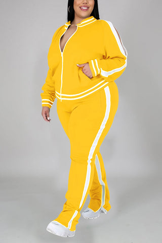 Free-shipping-online-clothing-plus-size-cold-shoulder-striped-top-slit-sweatpants-jogger-outfit-matching-set