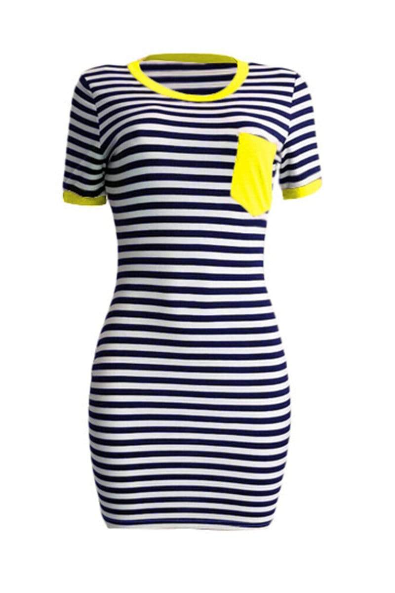 Casual Striped Printing Short Sleeved Dress - VogueRegion