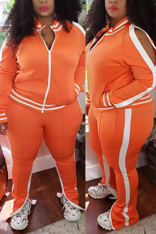 Free-shipping-online-clothing-plus-size-cold-shoulder-striped-top-slit-sweatpants-jogger-outfit-matching-set