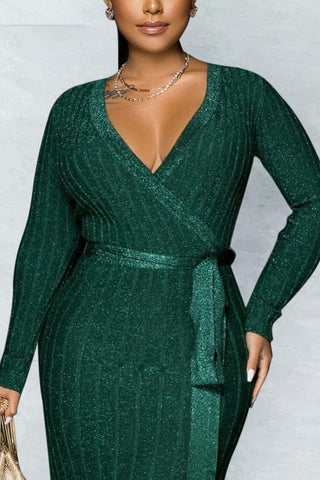Online-clothing-plus-size-solid-v-neck-bandage-midi-dress