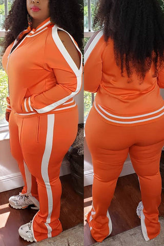 Free-shipping-online-clothing-plus-size-cold-shoulder-striped-top-slit-sweatpants-jogger-outfit-matching-set