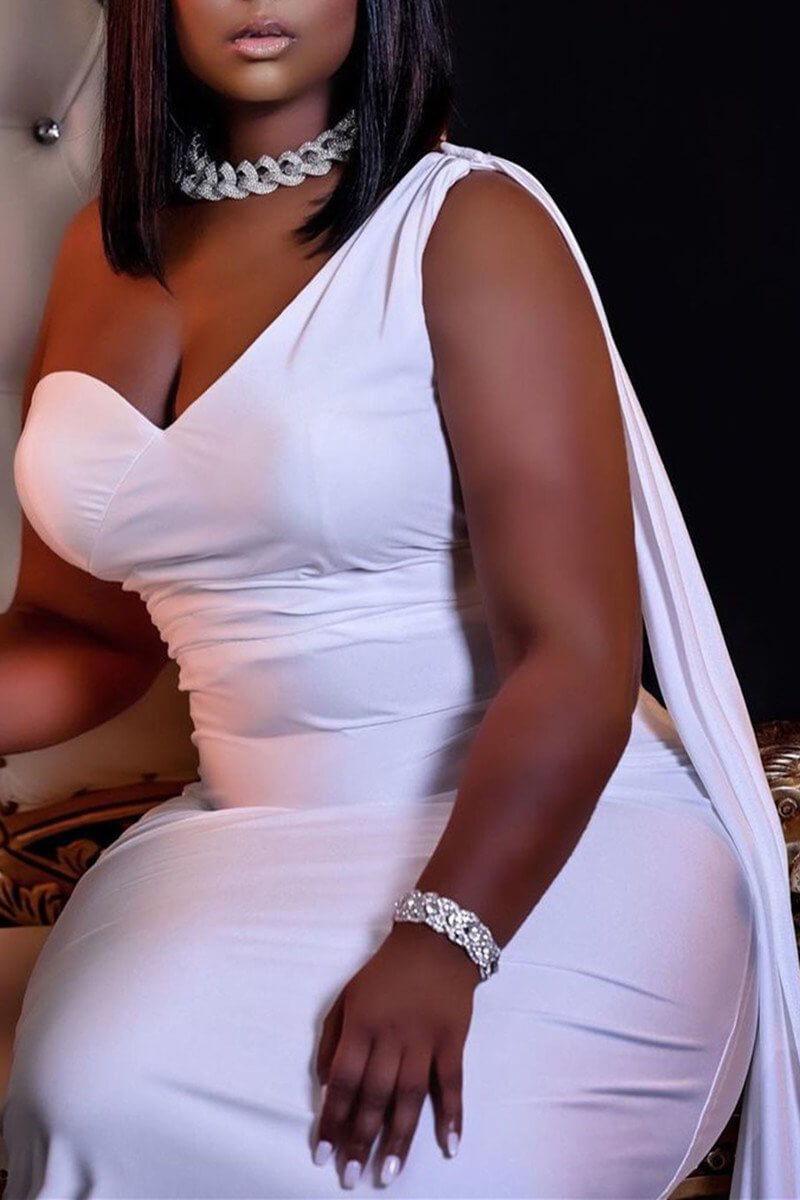 Online-clothing-plus-size-champagne-elegant-one-shoulder-dress-maxi-dress