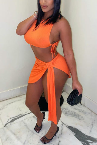 Asymmetric Hem Sleeveless Tie Up Two Piece Dresses