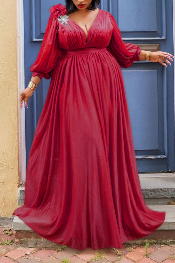 Online-clothing-plus-size-plain-dresses-lantern-sleeve-dress