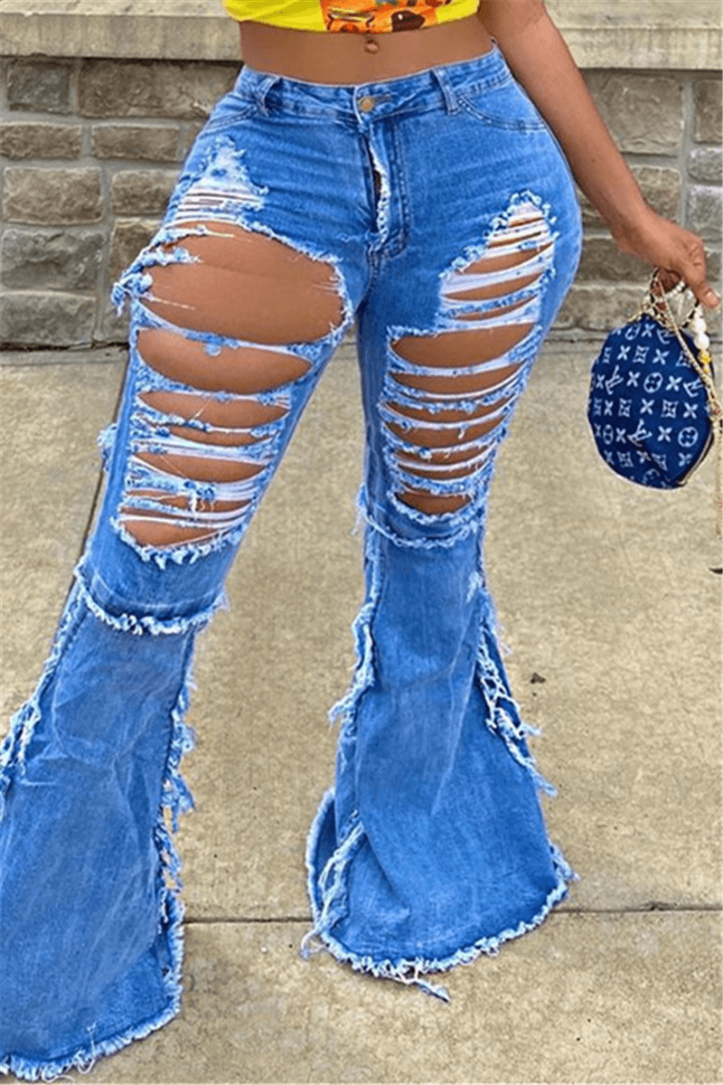 Fashion Casual Regular Solid Wide-leg Jeans