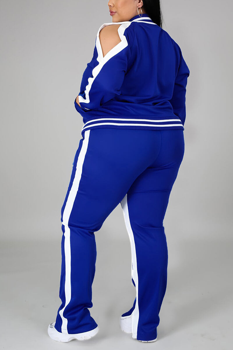 Free-shipping-online-clothing-plus-size-cold-shoulder-striped-top-slit-sweatpants-jogger-outfit-matching-set