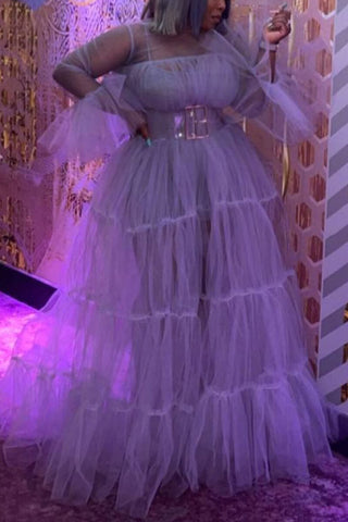Online-clothing-plus-size-solid-sheer-ruffle-sleeve-maxi-dresses