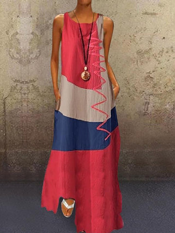 Women's A-Line Dress Maxi long Dress - Sleeveless Color Block Patchwork Summer Plus Size Casual Holiday Vacation 2020 White Red Khaki Dusty Blue S M L XL XXL XXXL XXXXL XXXXXL