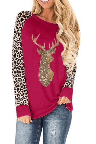 Christmas Sequin Reindeer Leopard T-Shirt