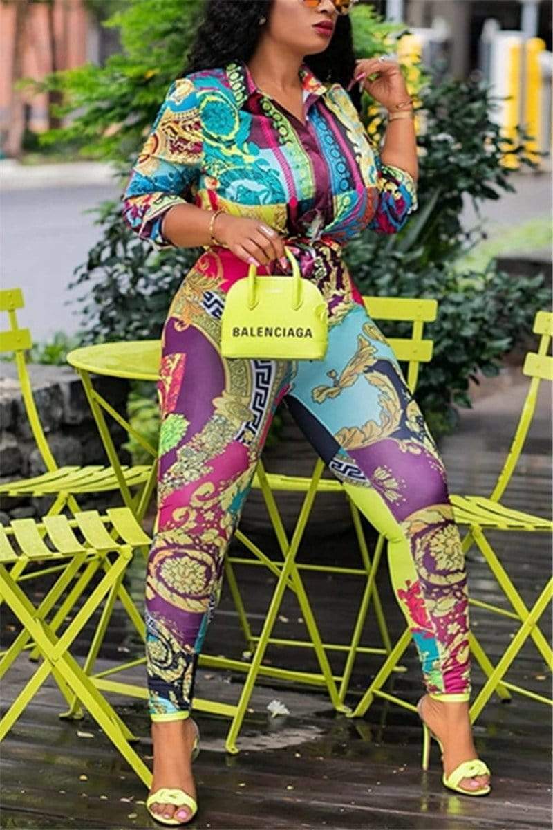 Fashion Printed Multicolor Suit
