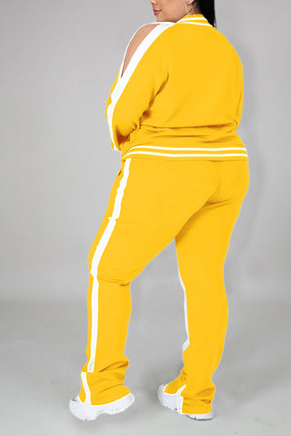 Free-shipping-online-clothing-plus-size-cold-shoulder-striped-top-slit-sweatpants-jogger-outfit-matching-set