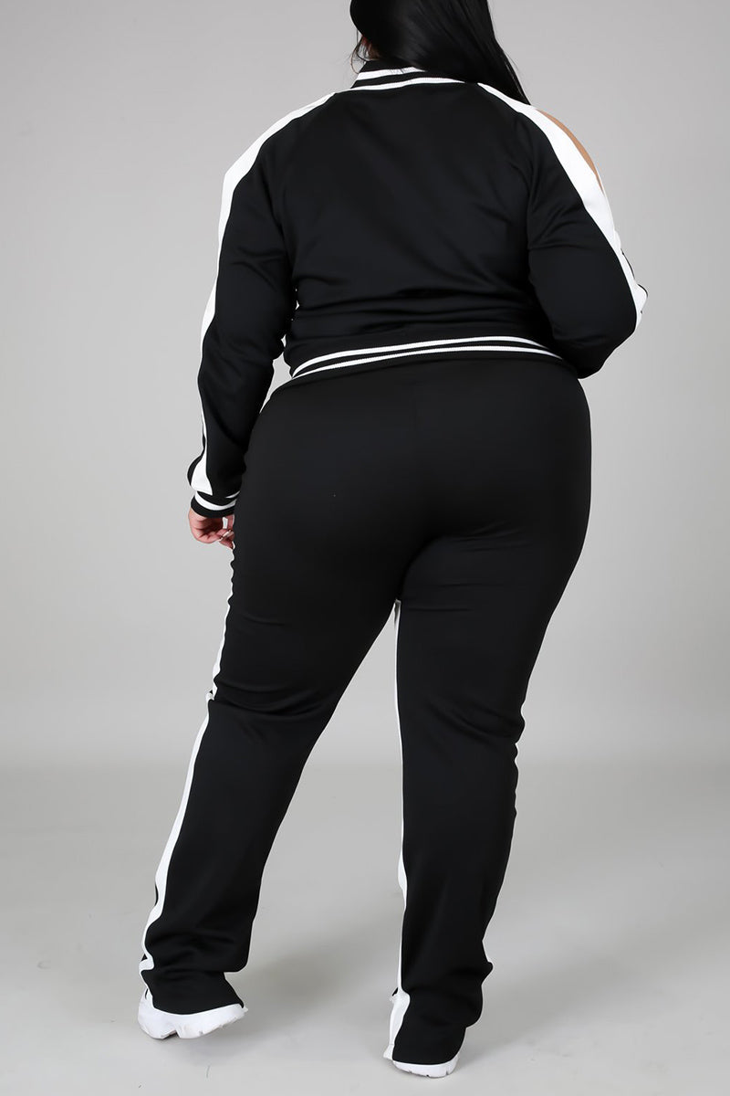 Free-shipping-online-clothing-plus-size-cold-shoulder-striped-top-slit-sweatpants-jogger-outfit-matching-set