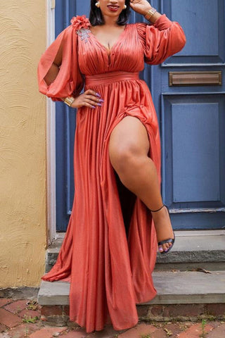 Online-clothing-plus-size-plain-dresses-lantern-sleeve-dress