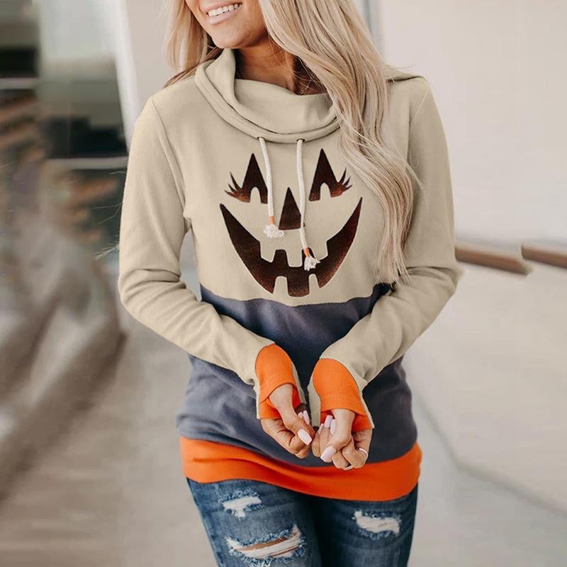 Halloween Pumpkin Print Turtleneck Pullover Sweatshirts
