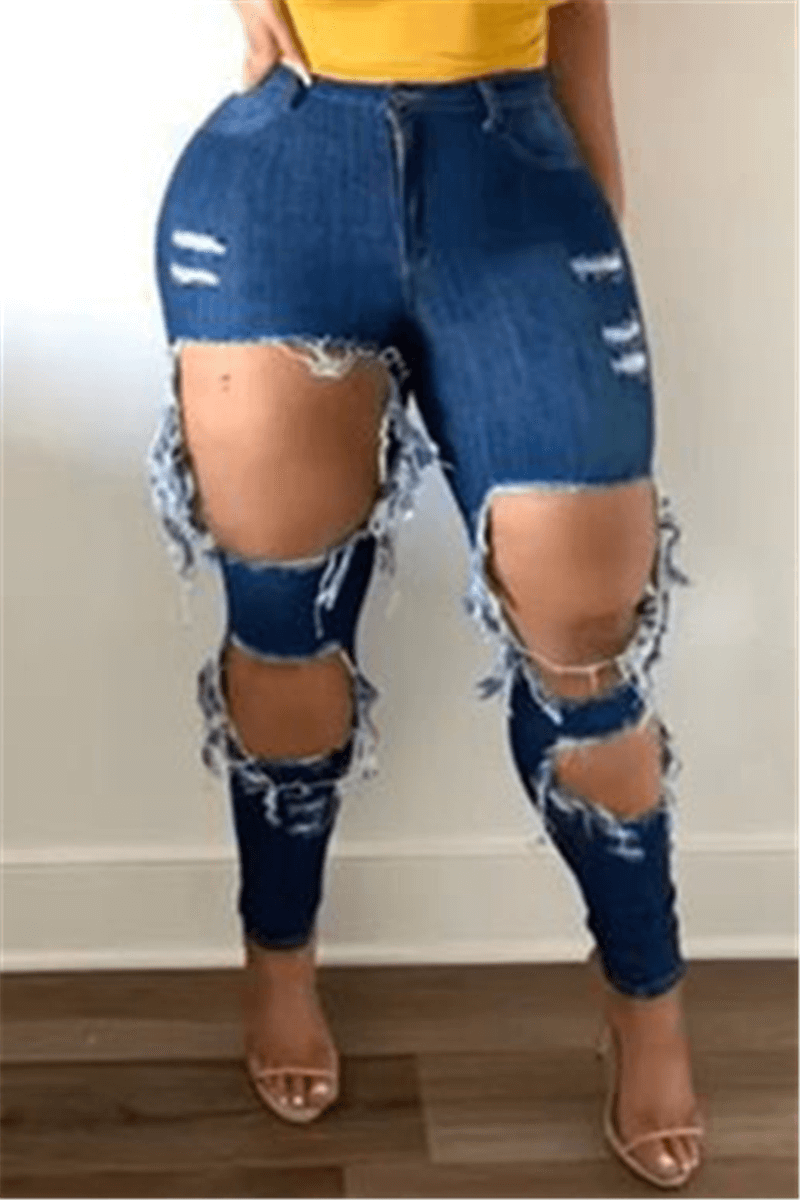 Fashion Casual Skinny Holes Denim Jeans
