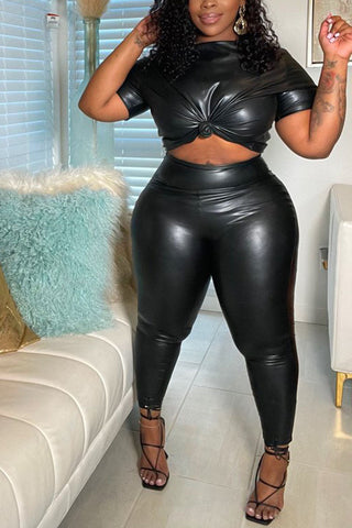 Free-shipping-online-clothing-pre-sale-plus-size-pu-leather-long-sleeve-solid-leggings-pants-two-pieces-set