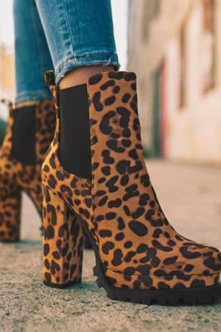 Leopard Print Chunky Heels Booties