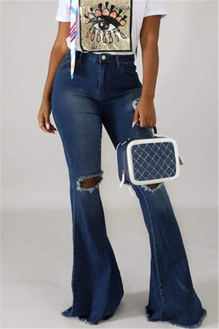 Fashion Flared Wide-Leg Denim Trousers