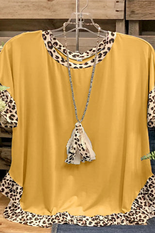 Leopard Patchwork Round Neck T-Shirt