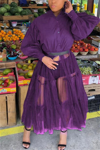 Online-clothing-plus-size-hide-casualmesh-without-belt-mandarin-collar-irregular-dresses