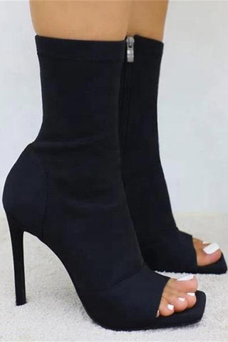 Square Toe Solid High Heels Booties
