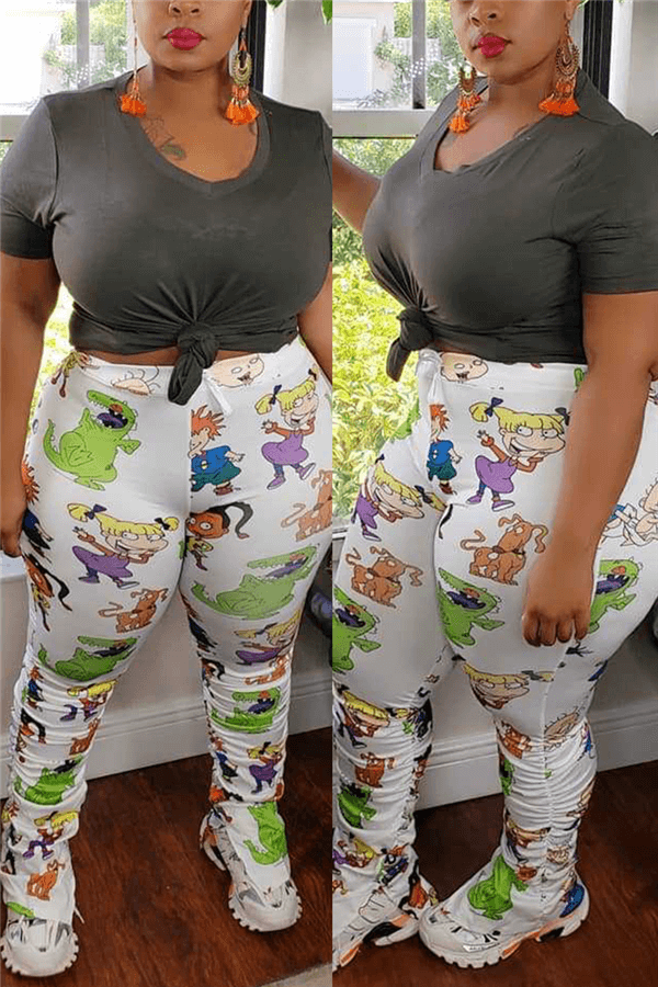 Fashion Casual Plus Size Cartoon Print Trousers