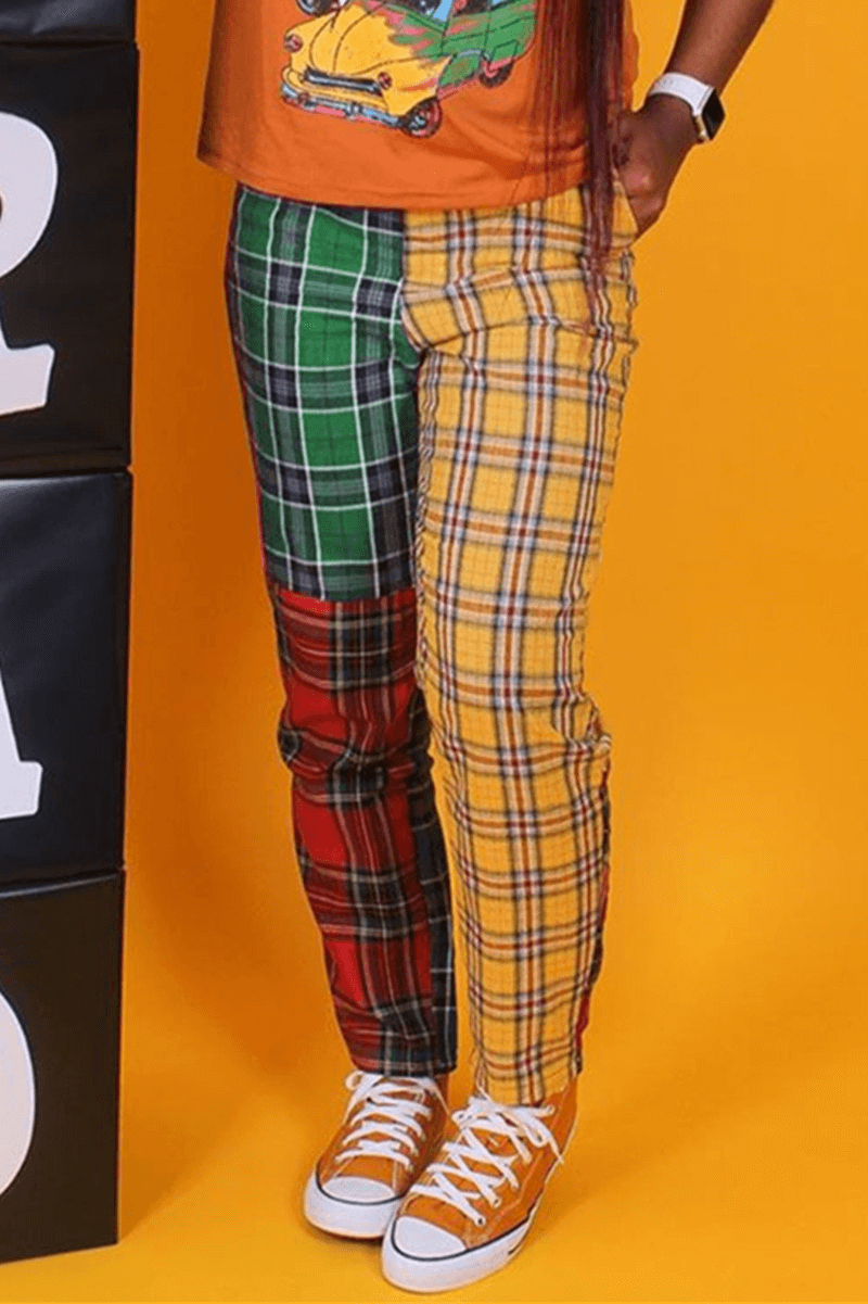 Fashion Casual Regular Plaid Print Trousers