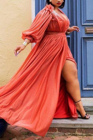 Online-clothing-plus-size-plain-dresses-lantern-sleeve-dress
