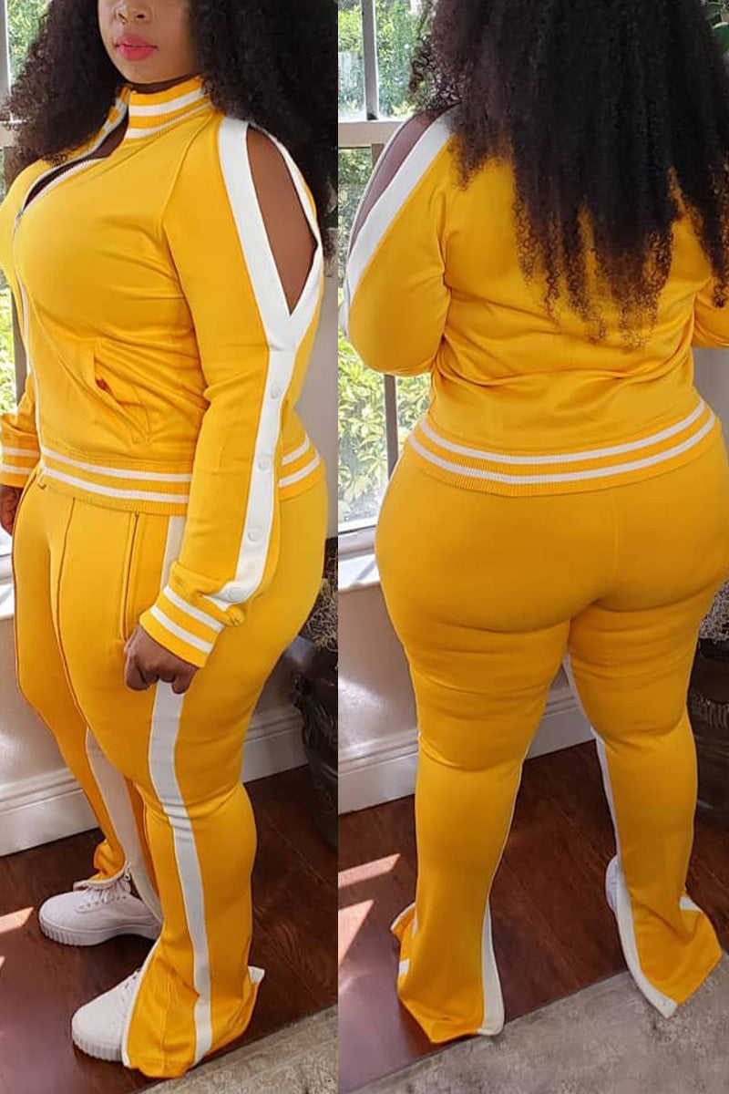 Free-shipping-online-clothing-plus-size-cold-shoulder-striped-top-slit-sweatpants-jogger-outfit-matching-set