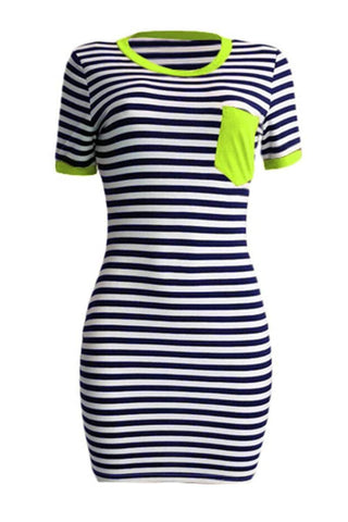 Casual Striped Printing Short Sleeved Dress - VogueRegion