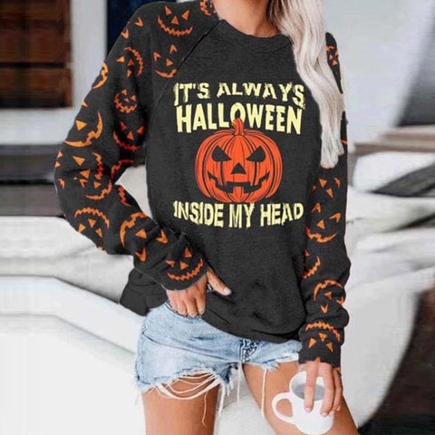 Halloween Round Neck Letter Print Loose Sweatshirt
