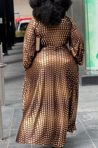 Online-clothing-plus-size-long-sleeve-v-neck-dot-print-maxi-dress