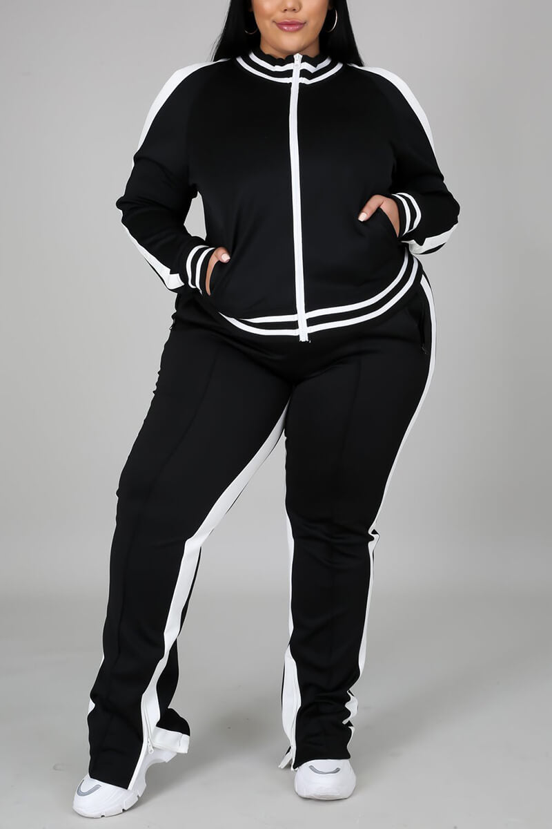 Free-shipping-online-clothing-plus-size-cold-shoulder-striped-top-slit-sweatpants-jogger-outfit-matching-set