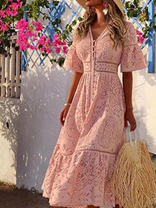 womens-sheath-dress-maxi-long-dress-half-sleeve-solid-color-v-neck-hot-white-blushing-pink-s-m-l-xl-xxl