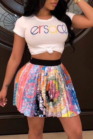 Fashion Sexy  Print Pleated  Skirt